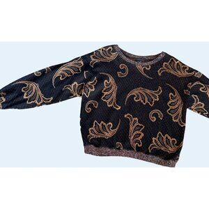 Vintage ALLURA Metallic Bronze Copper Paisley 1980s Wide Neck Sweater Size Small